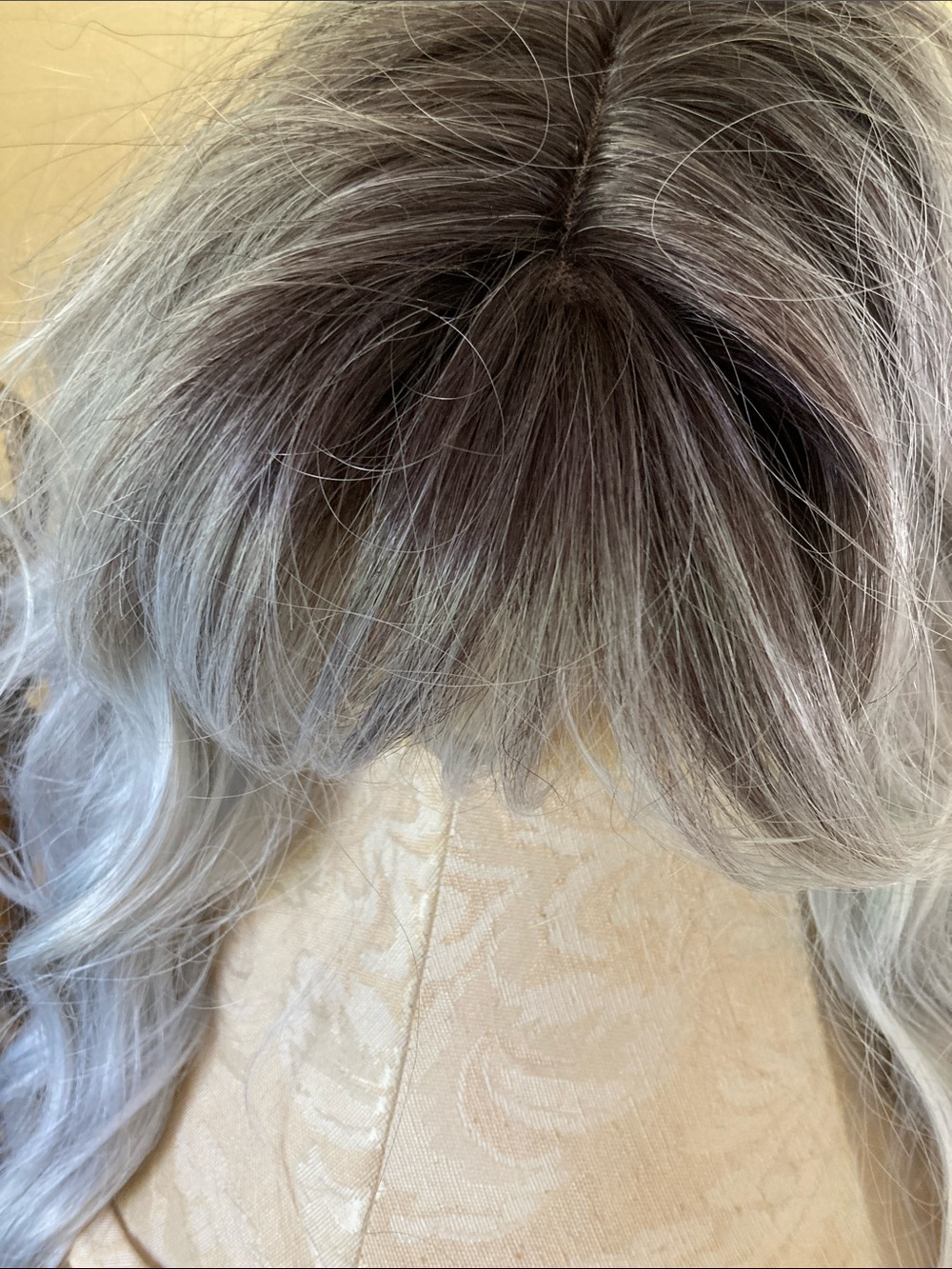 Silver Gray Wavy Long Women's Wig with Bangs - Picture 2 of 3